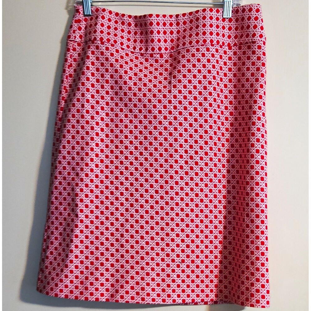 Talbots Women’s 10 Red/White Geometric Woven A-Line Knee Skirt Lined Zip